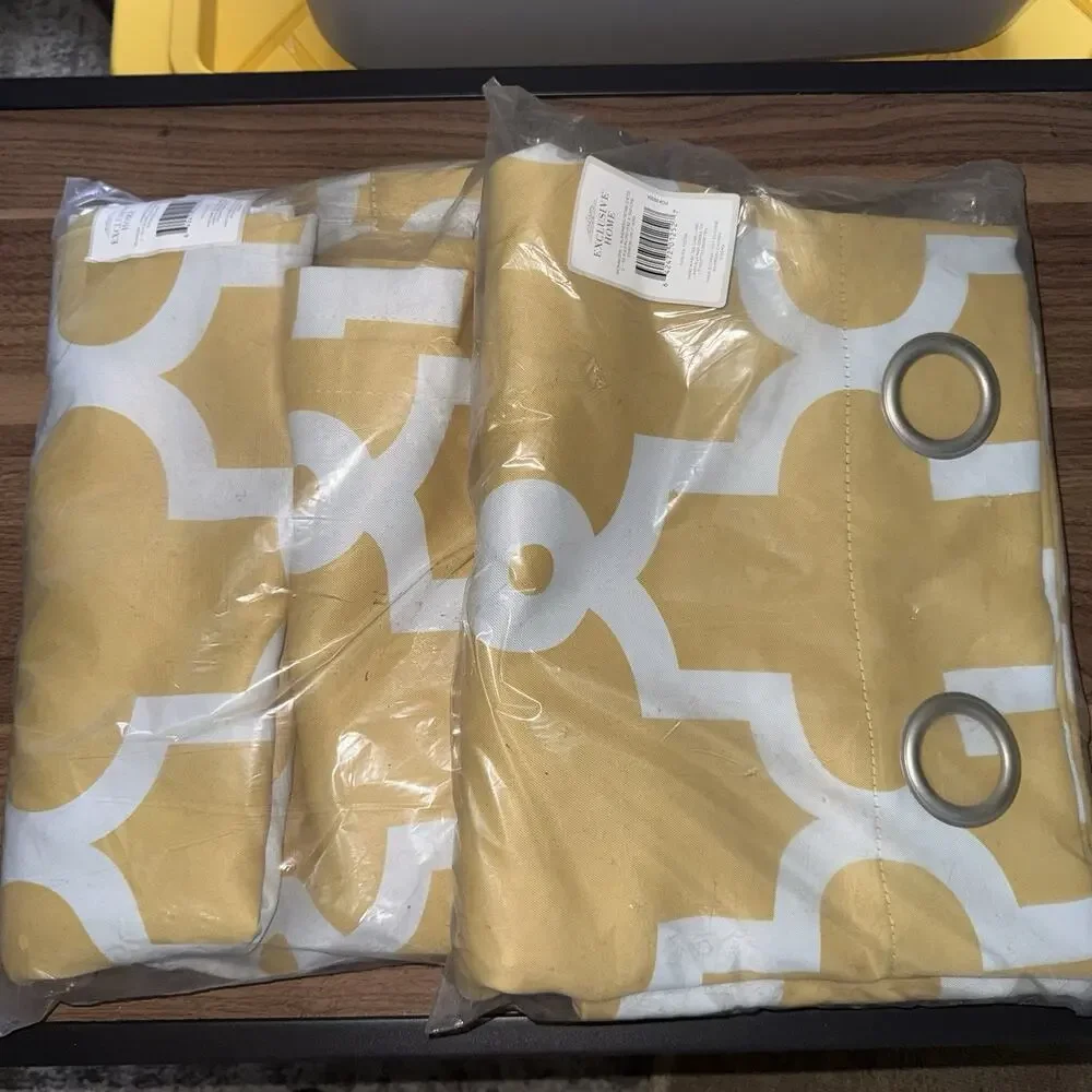 Exclusive Home Ironwork Geometric Grommet Curtains 52 x 63 Set of 2 Polyester
